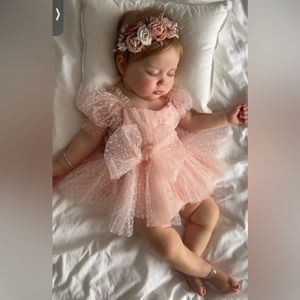 Swiss Dot Pink Romper from Arabella and Rose. Size: 12 months.